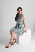 SUTTON PRINTED FIT AND FLARE SHORT DENIM DRESS WITH SELF FABRIC BELT - Sunday Story