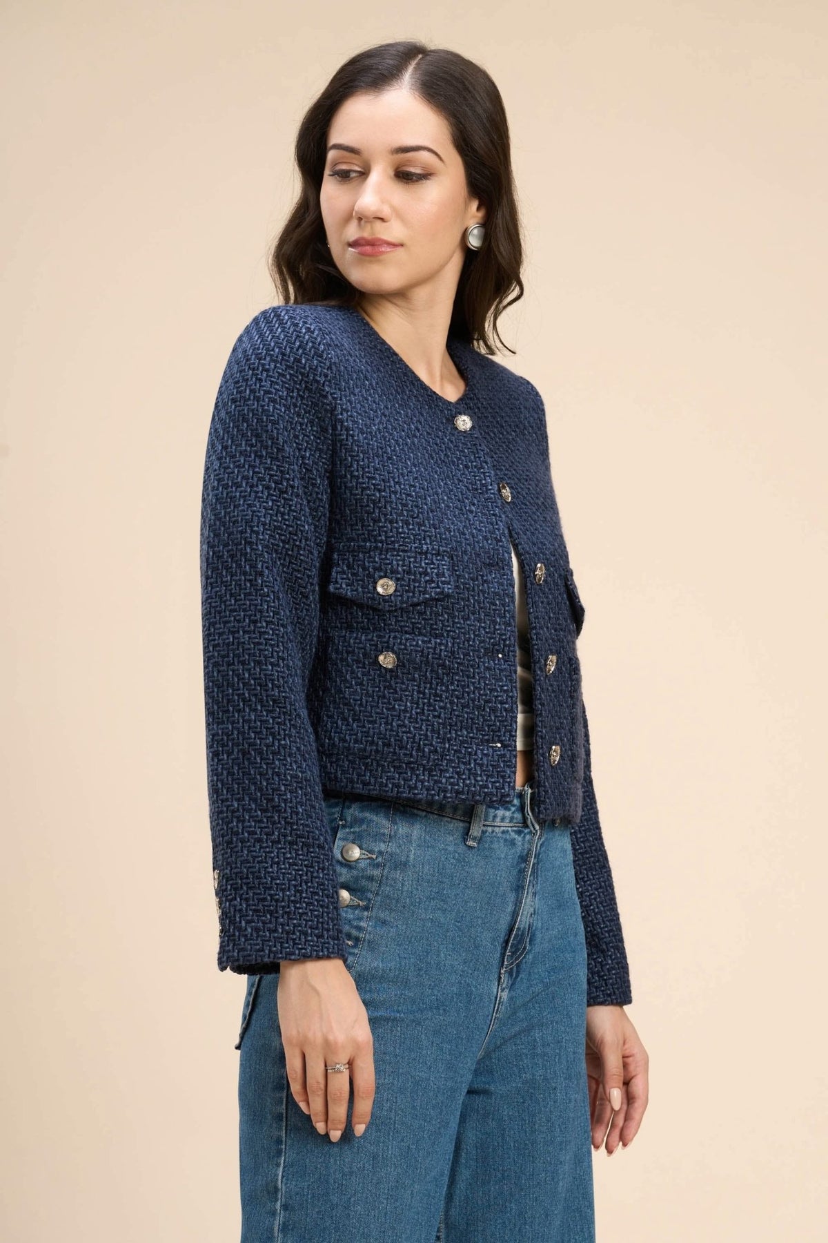 TAMMY CROPPED TWEED JACKET WITH DOUBLE POCKET DETAIL - Sunday Story