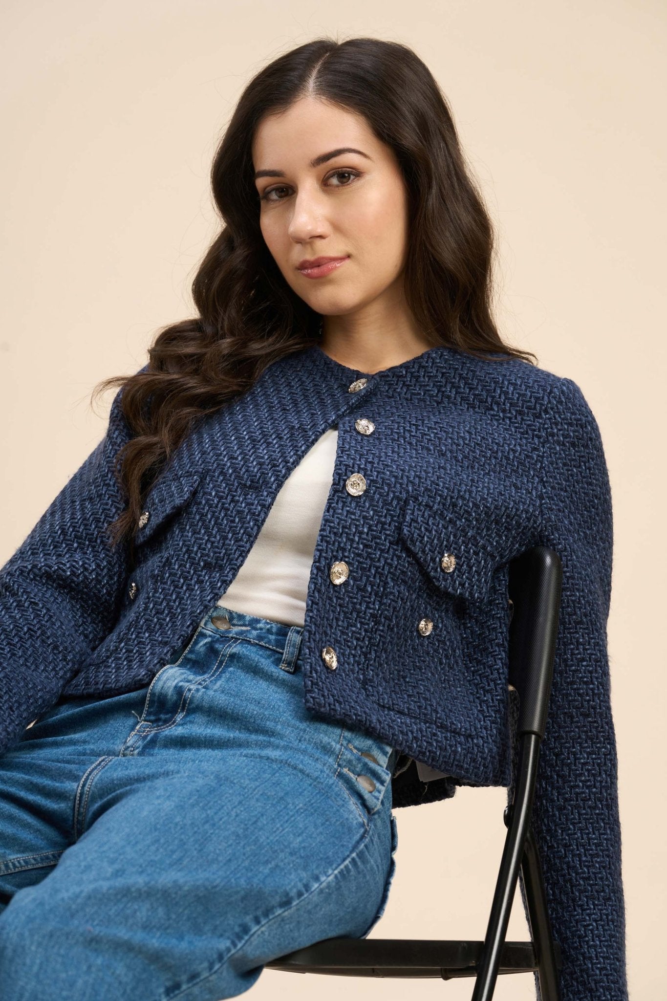 TAMMY CROPPED TWEED JACKET WITH DOUBLE POCKET DETAIL - Sunday Story