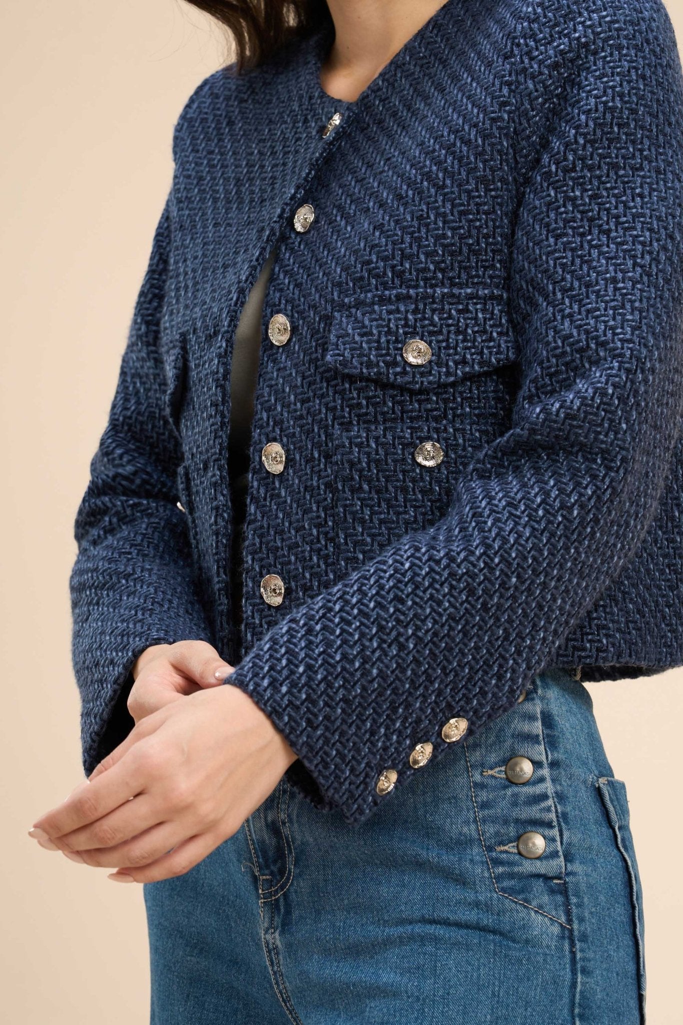 TAMMY CROPPED TWEED JACKET WITH DOUBLE POCKET DETAIL - Sunday Story