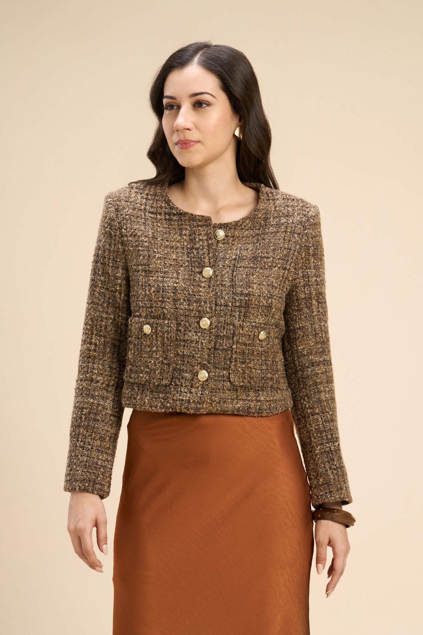 TARA CROPPED TWEED JACKET WITH JEWEL BUTTONS - Sunday Story