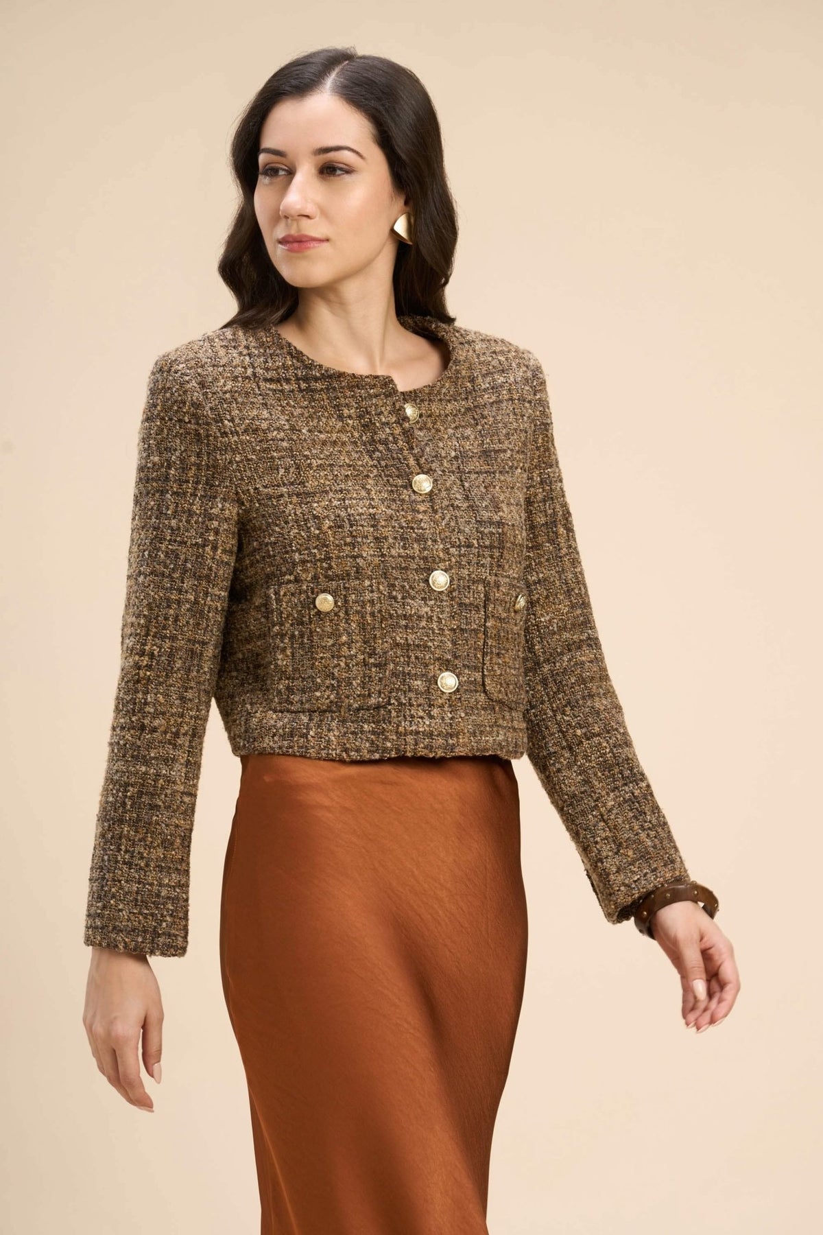 TARA CROPPED TWEED JACKET WITH JEWEL BUTTONS - Sunday Story