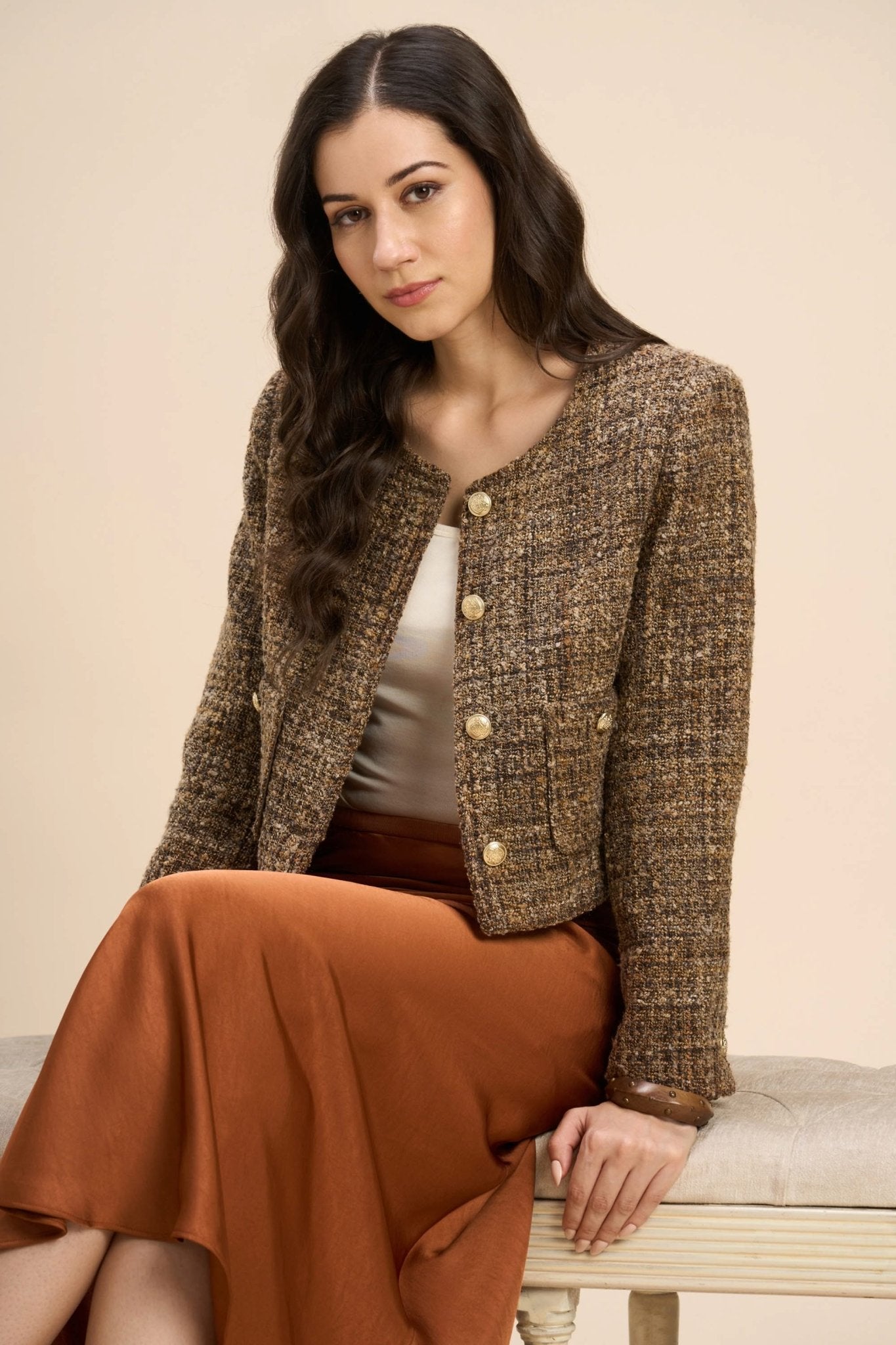TARA CROPPED TWEED JACKET WITH JEWEL BUTTONS - Sunday Story