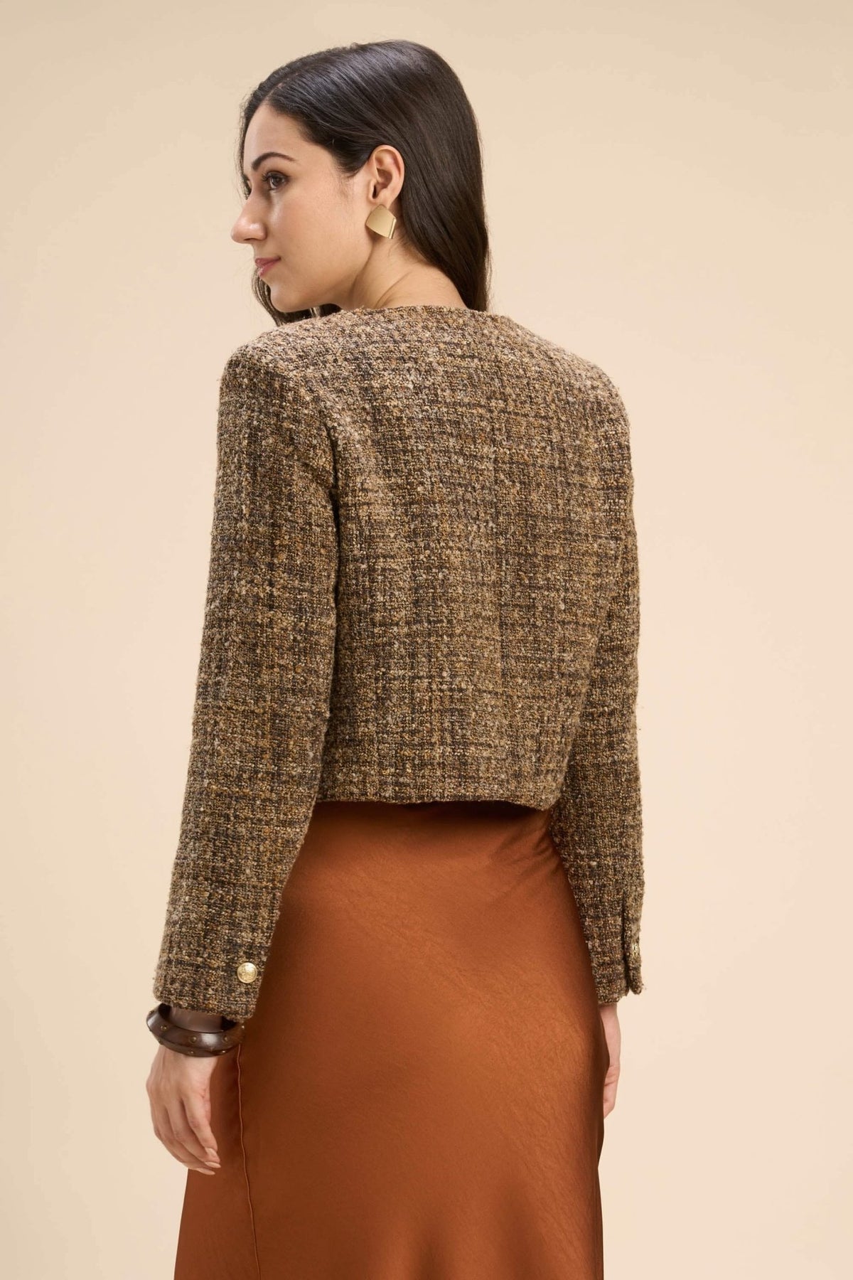 TARA CROPPED TWEED JACKET WITH JEWEL BUTTONS - Sunday Story