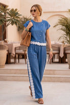 VELORA COORD SET WITH CONTRAST LACE DETAIL AND STATEMENT BUTTONS - Sunday Story