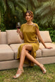 VIOLET ASSYMETRIC NECKLINE COLUMN MIDI DRESS
