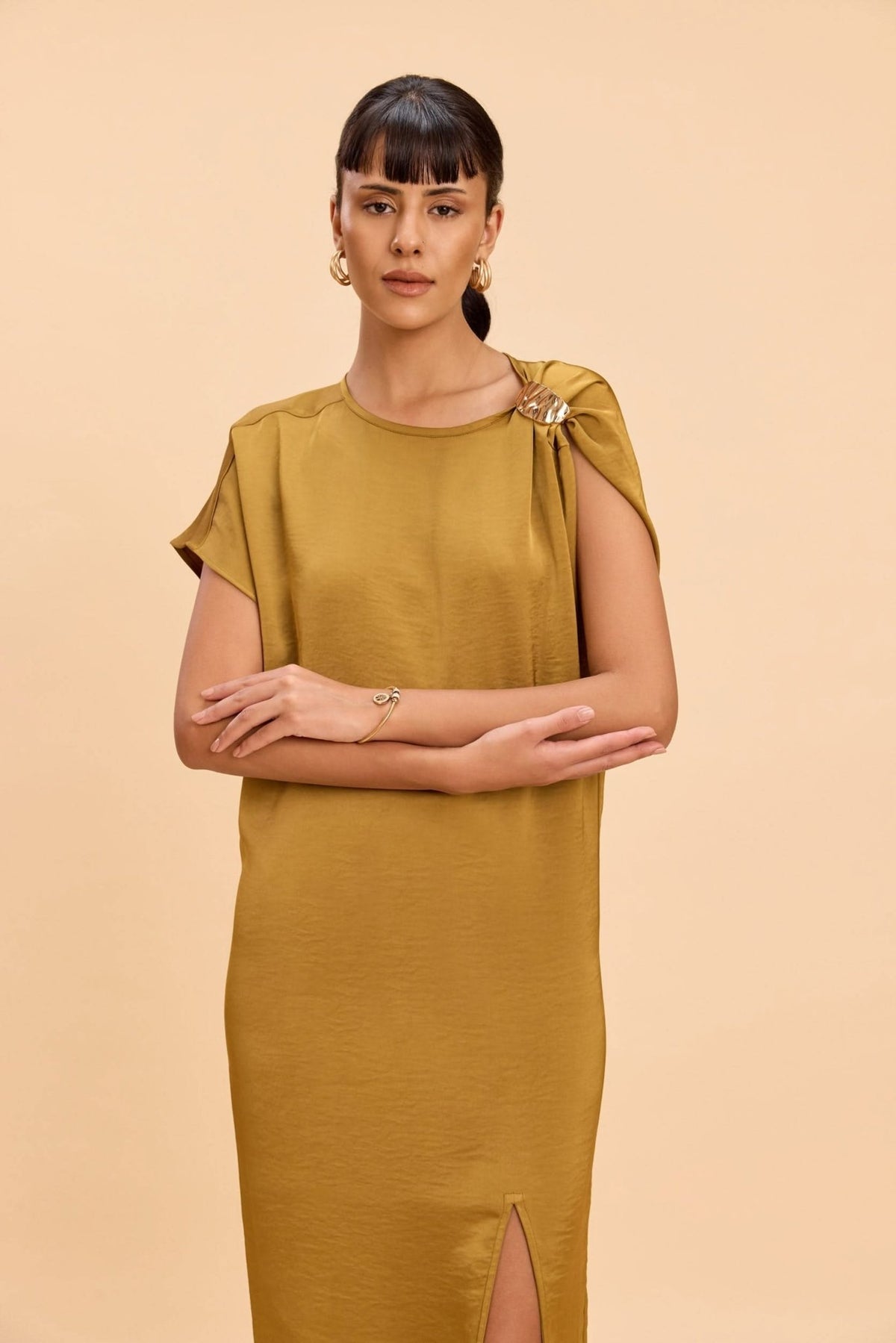 VIOLET ASSYMETRIC NECKLINE COLUMN MIDI DRESS - Sunday Story