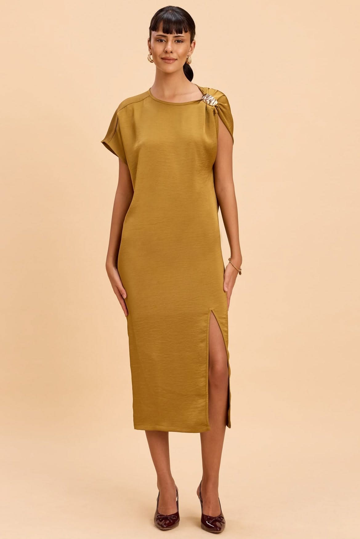 VIOLET ASSYMETRIC NECKLINE COLUMN MIDI DRESS - Sunday Story