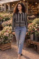 DAFFODIL STRIPE VISCOSE SHIRT WITH  STATEMENT BUTTONS