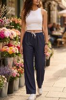 ASTRID WIDE ANKLE DENIM PANTS WITH CONTRAST WAIST BAND - Sunday Story