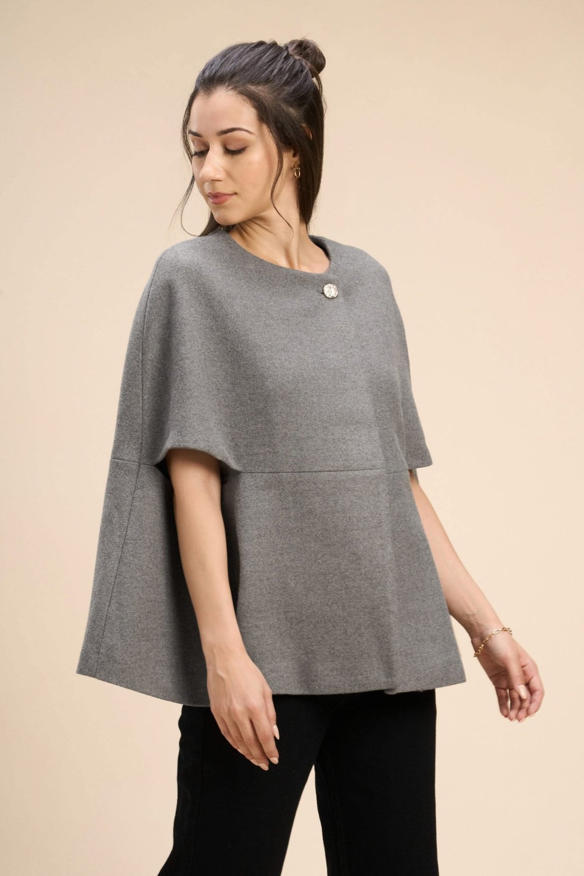 WINNY SUPERIOR WOOL-BLEND CAPE JACKET WITH GOLD BUTTON CLOSURE - Sunday Story
