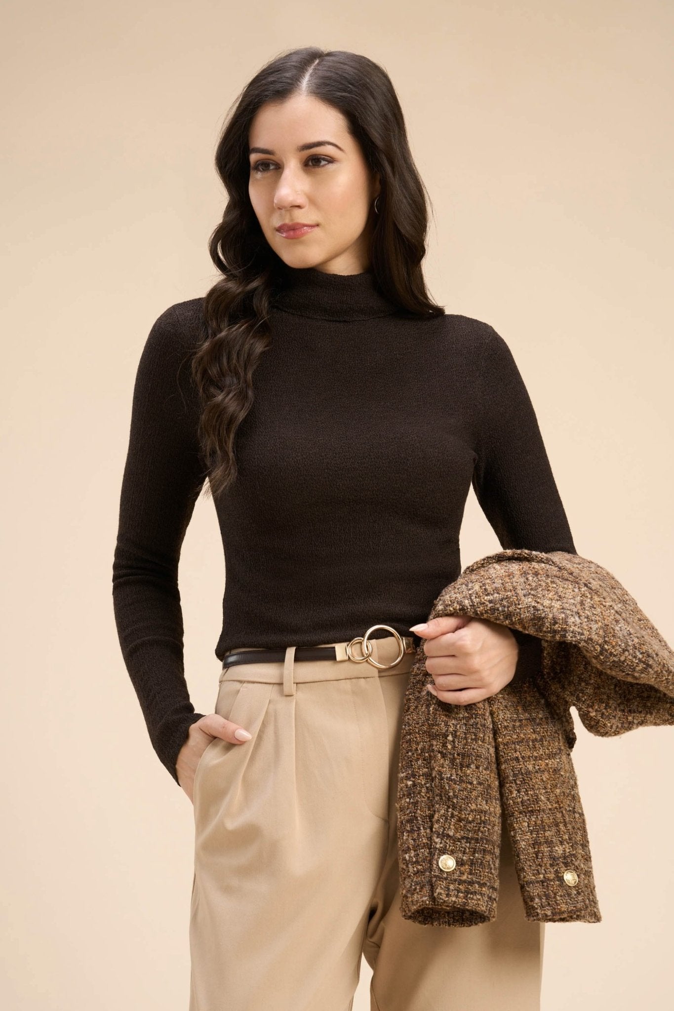 YARA TEXTURED SUPER-STRETCH FINE KNIT HIGH NECK TOP - Sunday Story