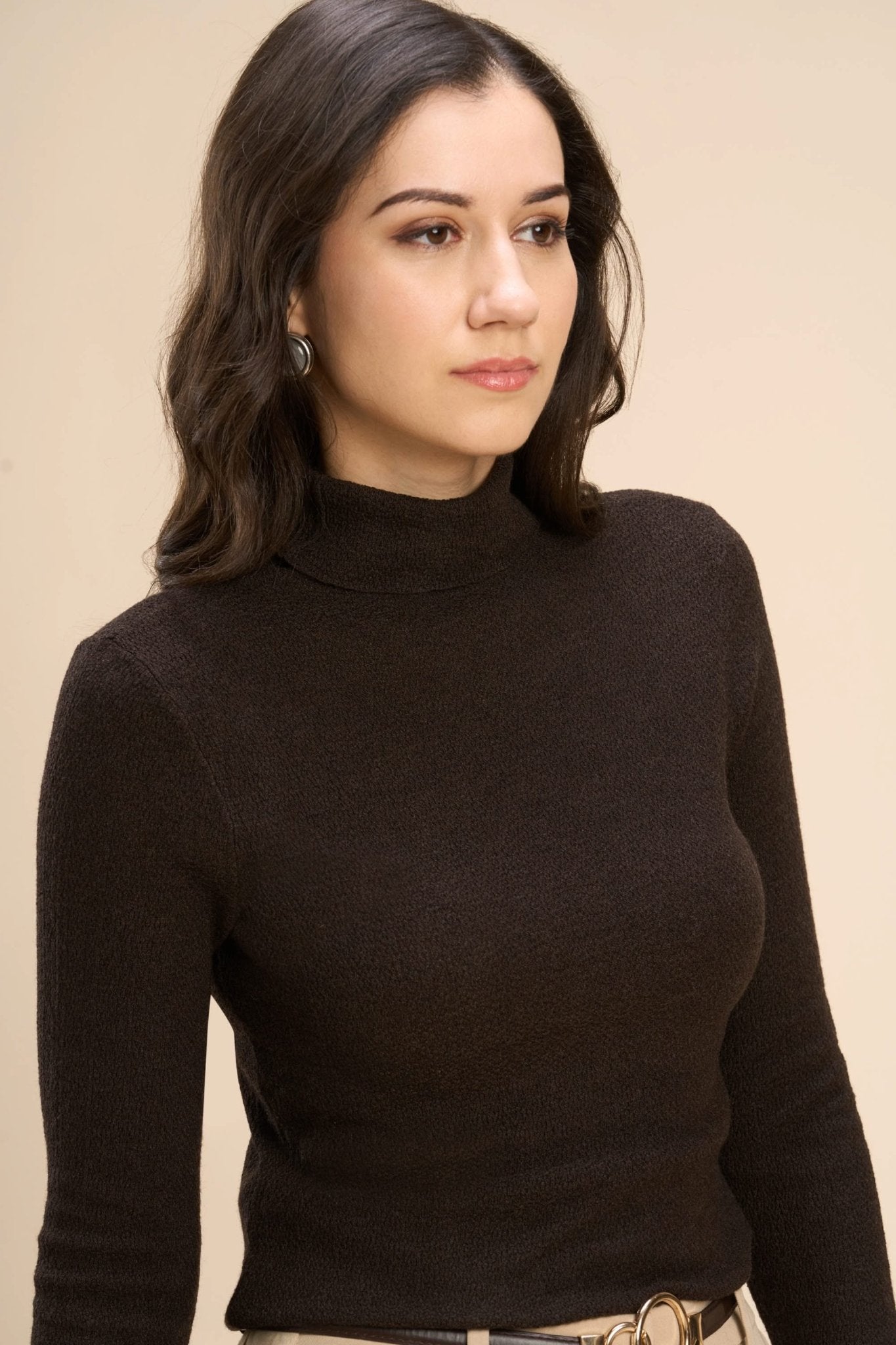 YARA TEXTURED SUPER-STRETCH FINE KNIT HIGH NECK TOP - Sunday Story